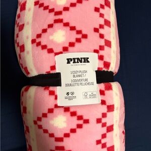 PINK Victoria's Secret Plush Blanket with Pink and Red Pattern